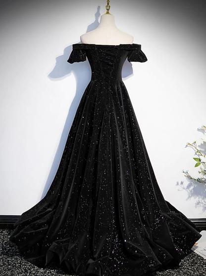 Simple A line Off the Shoulder Shiny Green Black Long Prom Dresses P22 PreppyDress Simple A line Off the Shoulder Shiny Green Black Long Prom Dresses P22 PreppyDress