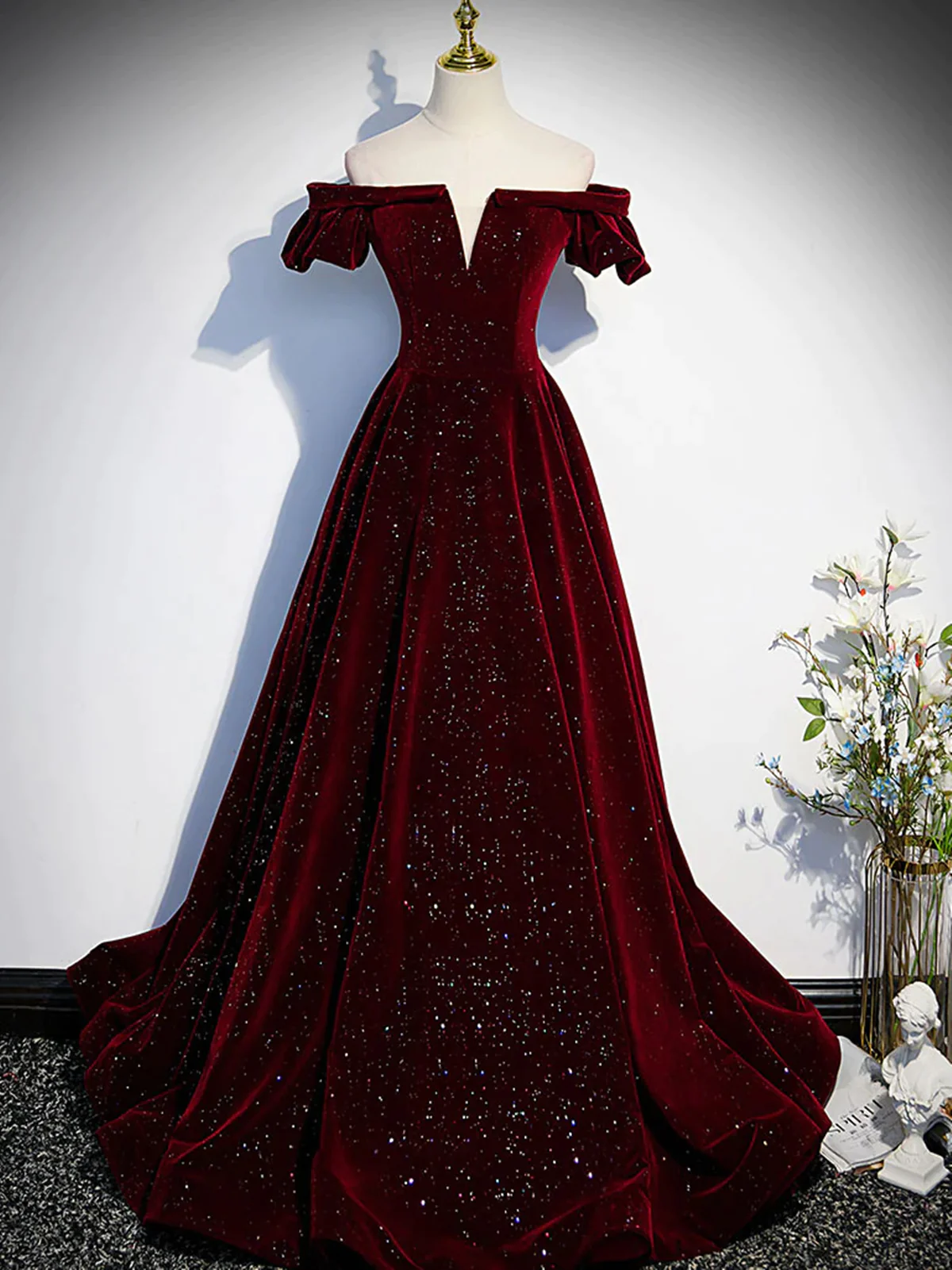 Shiny Off the Shoulder Burgundy Long Prom Dresses P2239 – PreppyDress