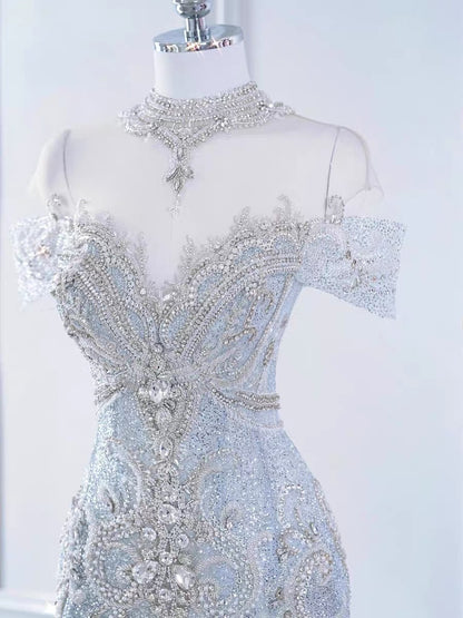 Robes de mariée longues de sirène vintage à sequins P1071