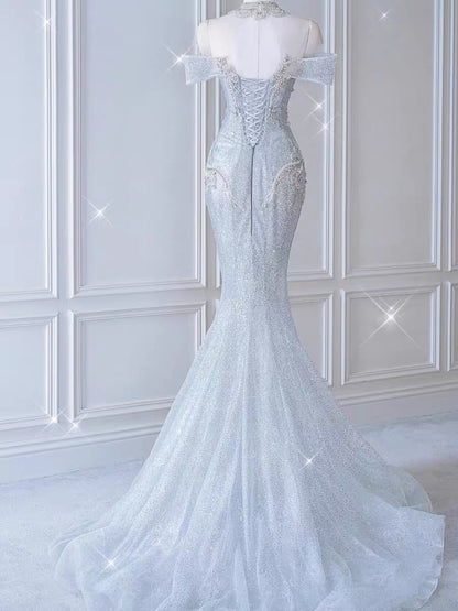 Robes de mariée longues de sirène vintage à sequins P1071