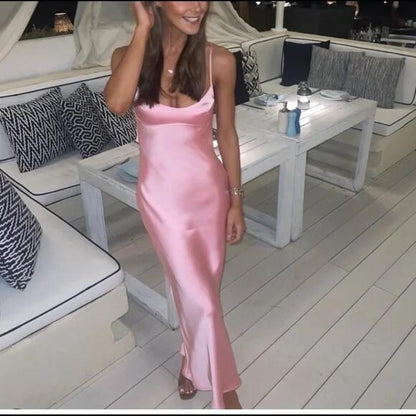 Einfaches A-Linien-Trägerloses Partykleid aus Seidensatin in Pink, Ballkleid P845