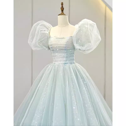 Hübsches Ballkleid mit eckigem Ausschnitt, kurzen Ärmeln, langem Abendkleid, Abschlussballkleider PD0040
