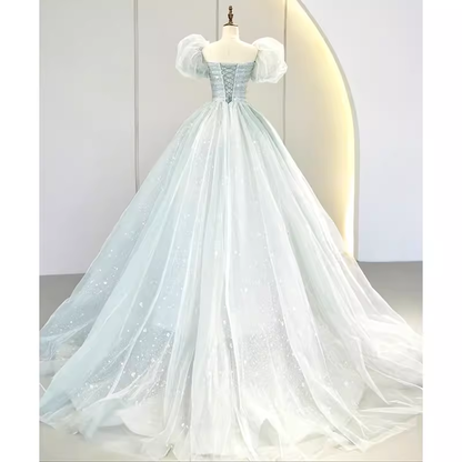 Hübsches Ballkleid mit eckigem Ausschnitt, kurzen Ärmeln, langem Abendkleid, Abschlussballkleider PD0040