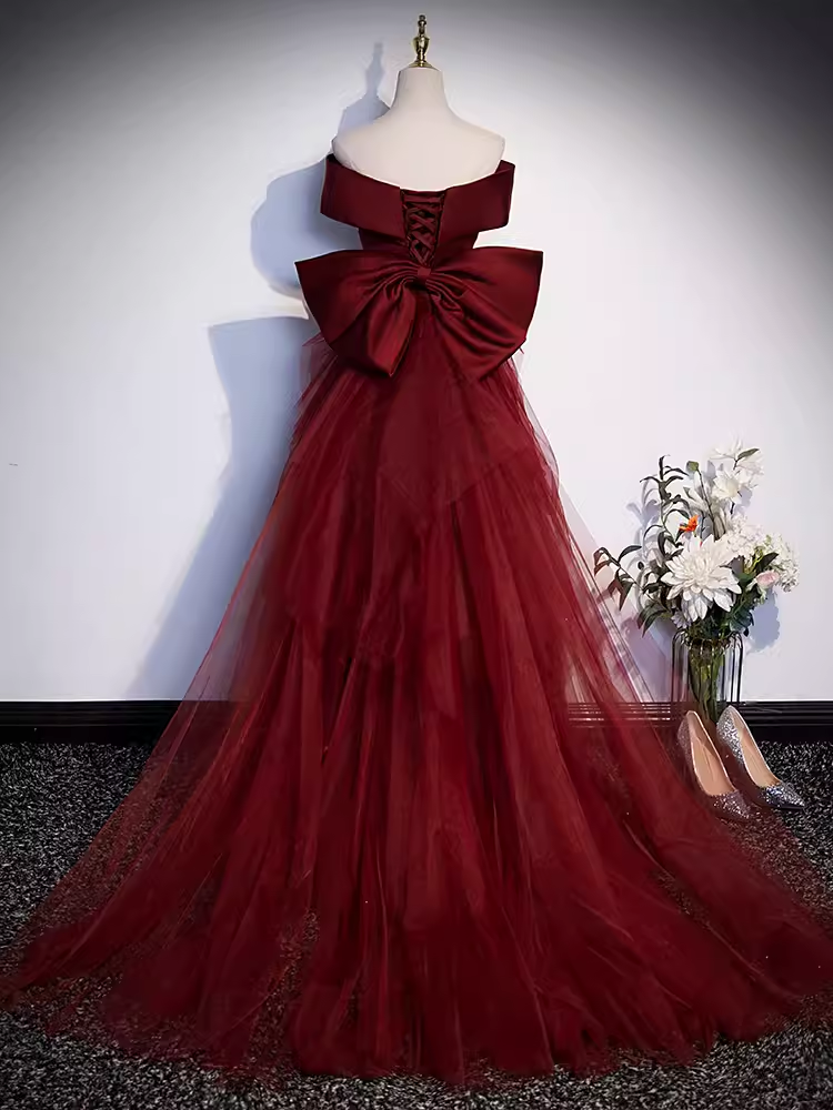 Pretty A line Off The Shoulder Burgundy Satin Long Evening Party Dress PreppyDress Pretty A line Off The Shoulder Burgundy Satin Long Evening Party Dress PreppyDress