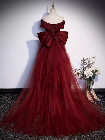 Pretty A line Off The Shoulder Burgundy Satin Long Evening Party Dress PreppyDress Pretty A line Off The Shoulder Burgundy Satin Long Evening Party Dress PreppyDress