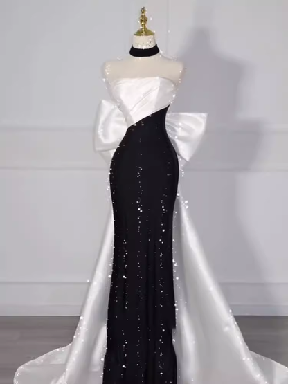 Robe de soirée longue noire bustier sirène à sequins Vintage Robes de soirée PD0047