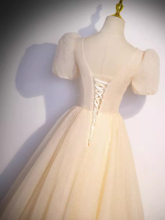 Pretty A line V Neckline Short Sleeves Long Evening Party Dress Prom Dresses PD0052