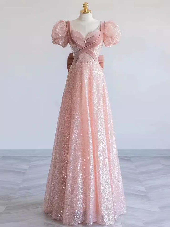 Elegant A Line Sweetheart Pink Long Party Dress with Ruffles Scarf