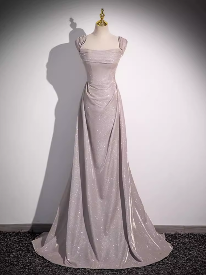 Hübsches A-Linien-Abendkleid mit eckigem Ausschnitt, ärmellos, langes Abendkleid, pinke Ballkleider PD0055
