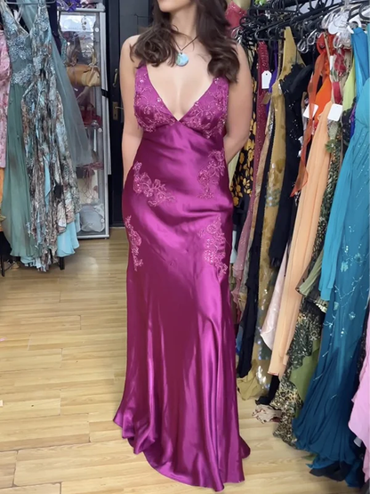 Schickes Meerjungfrauen-Abendkleid aus rosa Satin mit Spaghettiträgern, langes Ballkleid P2360