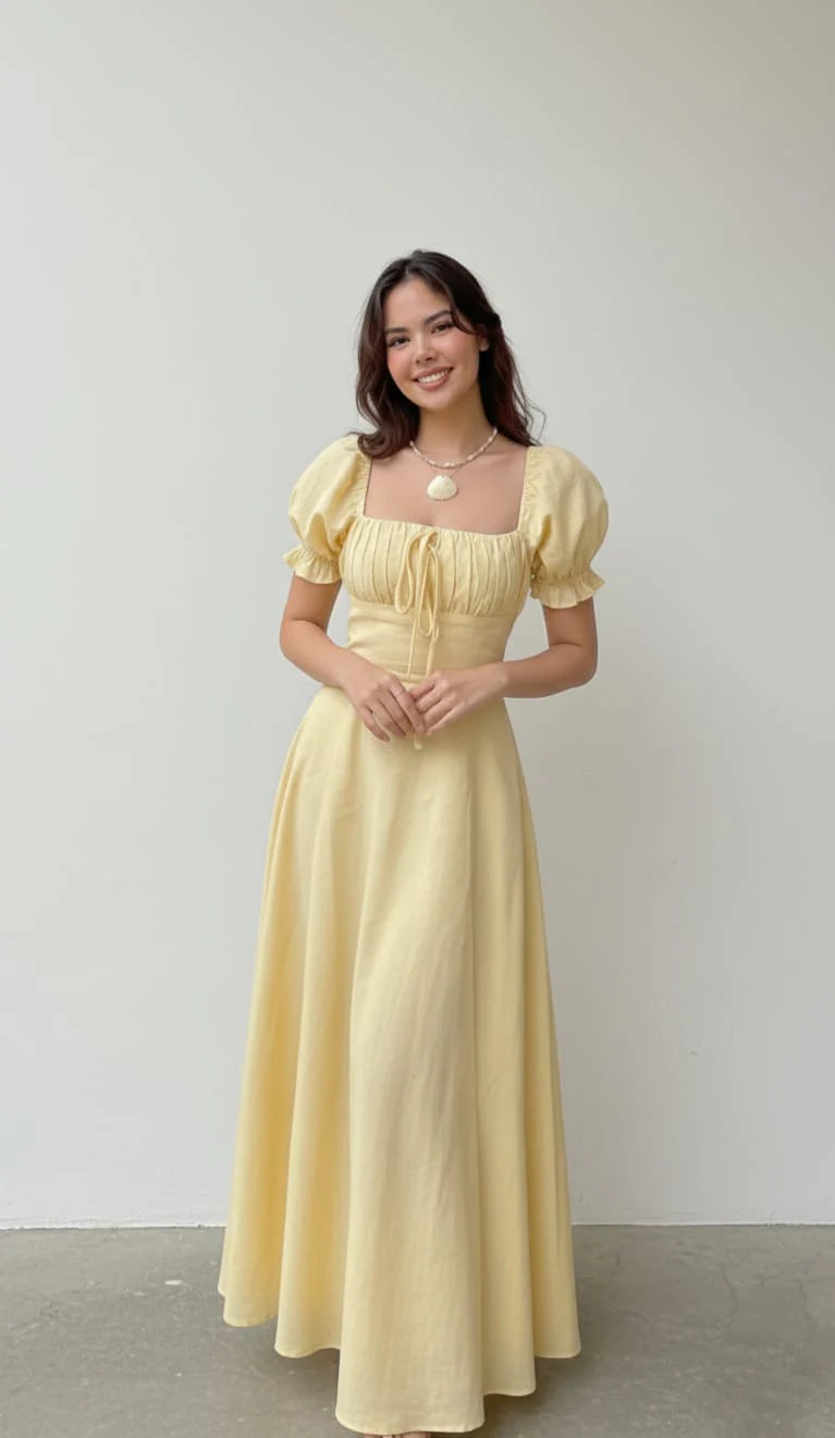Light Yellow A-line Prom Dress with Puff Sleeves P1673 – PreppyDress Light Yellow A-line Prom Dress with Puff Sleeves P1673 – PreppyDress