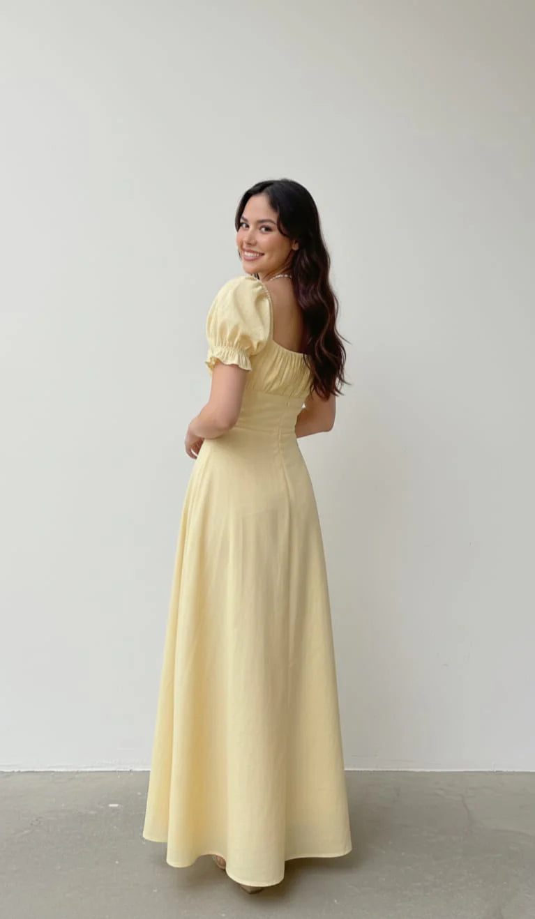 Light Yellow A-line Prom Dress with Puff Sleeves P1673 PreppyDress Light Yellow A-line Prom Dress with Puff Sleeves P1673 PreppyDress