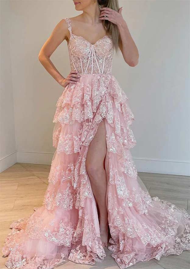 Robe de bal longue bleu marine en tulle et paillettes avec col bustier et coupe trapèze P631