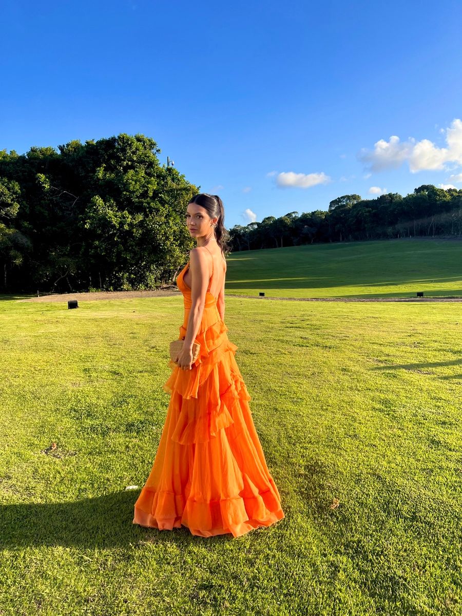 A Line Orange Long Prom Dresses V Neck Formal Dress Outfits P1899 – PreppyDress