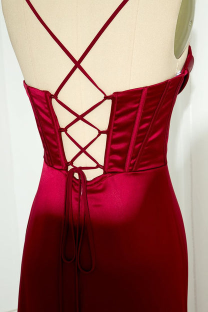 Robe de bal sirène à bretelles spaghetti fendue longueur ras du sol, tenue de 21e anniversaire P1377