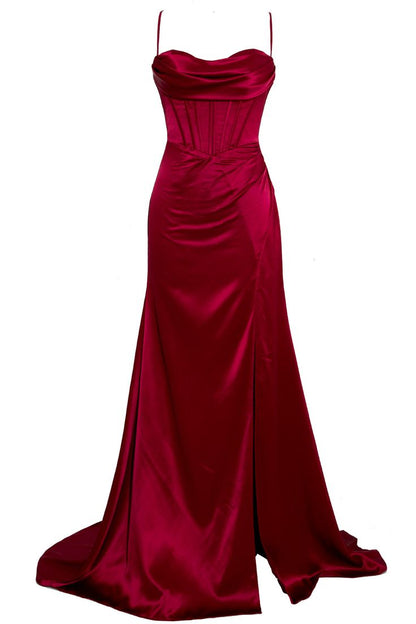 Robe de bal sirène à bretelles spaghetti fendue longueur ras du sol, tenue de 21e anniversaire P1377