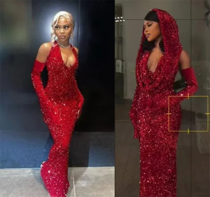 Simple Mermaid Red Sequin Prom Dresses 22th Birthday Outfit P426