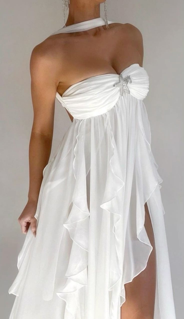 Robe de bal bustier simple en mousseline de soie blanche, robes de soirée sans manches P267