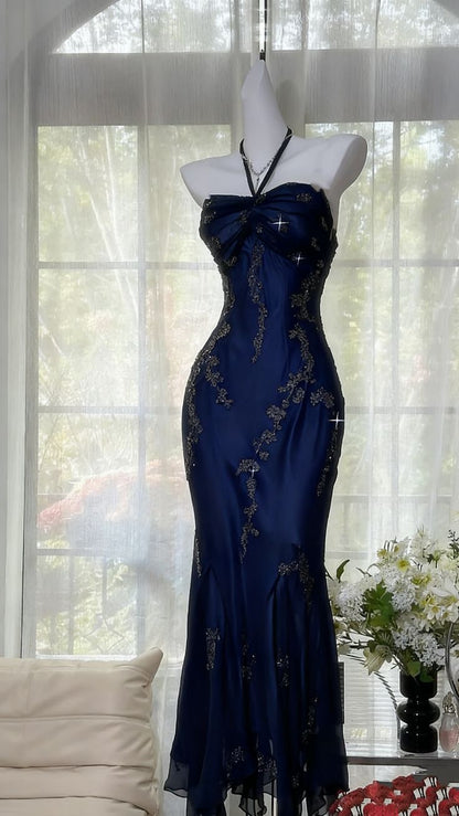 Luxuriöses dunkelgrünes Meerjungfrauen-Abendkleid aus Chiffon mit Perlenstickerei P4032