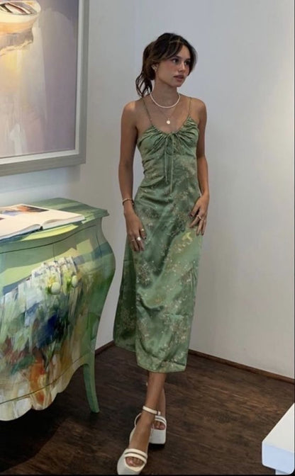 Sexy A line Straps Green Floral Prom Dresses Evening Dress P2005 PreppyDress Sexy A line Straps Green Floral Prom Dresses Evening Dress P2005 PreppyDress