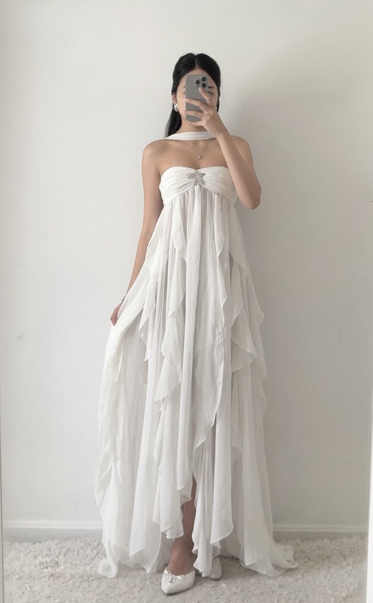 Robe de bal bustier simple en mousseline de soie blanche, robes de soirée sans manches P267