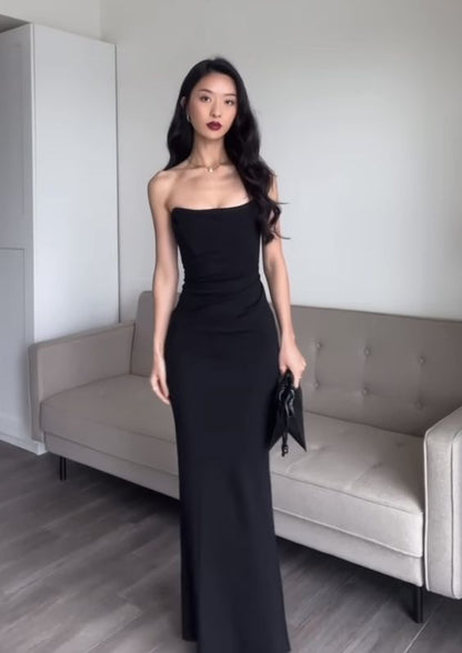 Bescheidene Meerjungfrau Schwarzes trägerloses Ballkleid zum 22. Geburtstag P416