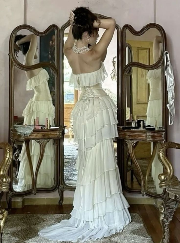 Charming White A-line Prom Dress,White Vacation Dress  Y6834