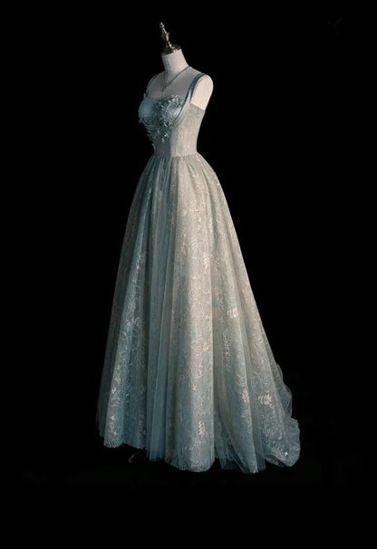 Wunderschönes A-Linien Salbeigrün Langes Tüll Ballkleid P1287