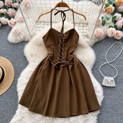 Süßes Schnür-Kurzkleid, A-Linien-Modekleid P274