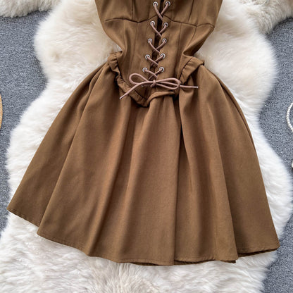 Süßes Schnür-Kurzkleid, A-Linien-Modekleid P274