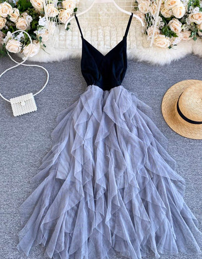 A-Linien Tüllkleid mit V-Ausschnitt Modekleid P265