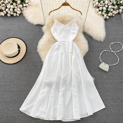 Simple V-neck Long Dresses, A-line Spaghetti Straps Party Dresses P277