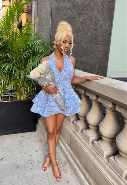 Sexy 17th Birthday Dresses Short Blue Homecoming Dress Birthday Outfit – PreppyDress