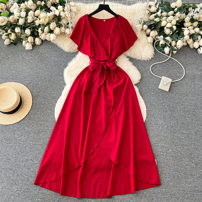Süßes V-Ausschnitt-Kleid, A-Linien-Modekleid P262