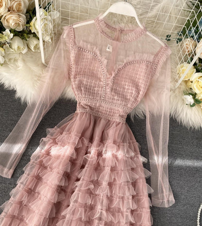 Elegantes A-Linien-Kleid mit langen Ärmeln P261