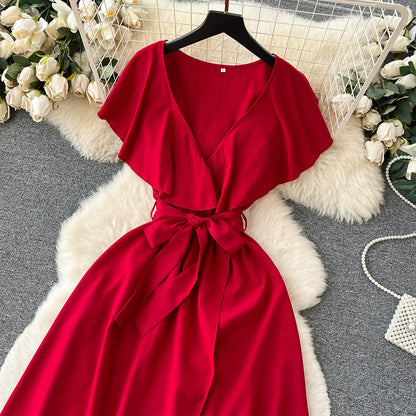 Süßes V-Ausschnitt-Kleid, A-Linien-Modekleid P262