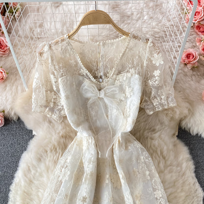 Süßes Spitzen-Kurz-A-Linien-Kleid Modekleid P260
