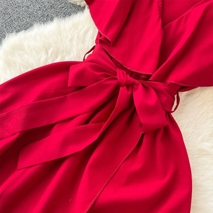 Süßes V-Ausschnitt-Kleid, A-Linien-Modekleid P262