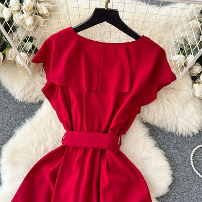 Süßes V-Ausschnitt-Kleid, A-Linien-Modekleid P262