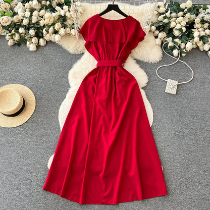 Süßes V-Ausschnitt-Kleid, A-Linien-Modekleid P262