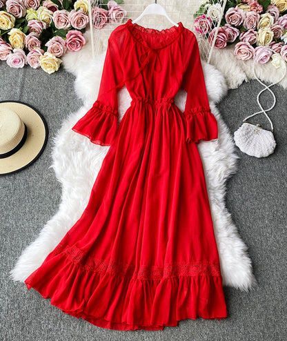 Rotes Chiffonkleid in A-Linie Mädchenkleid P303