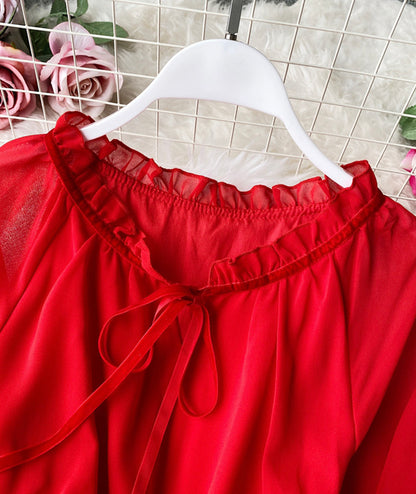 Rotes Chiffonkleid in A-Linie Mädchenkleid P303