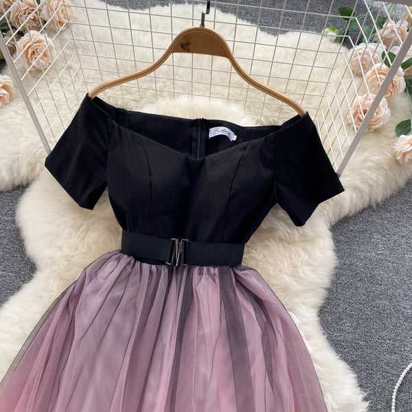Pink tulle short A line prom dress homecoming dress    S2956 main image 0