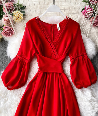 Rotes A-Linien Chiffonkleid Mädchenkleid P293