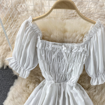 Niedliches A-Linien-Kleid mit Puffärmeln P310