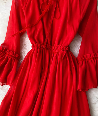 Rotes Chiffonkleid in A-Linie Mädchenkleid P303