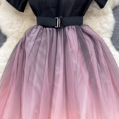 Schwarz-Rosa Tüll Kurz A-Linien-Kleid Fashion Kleid P291