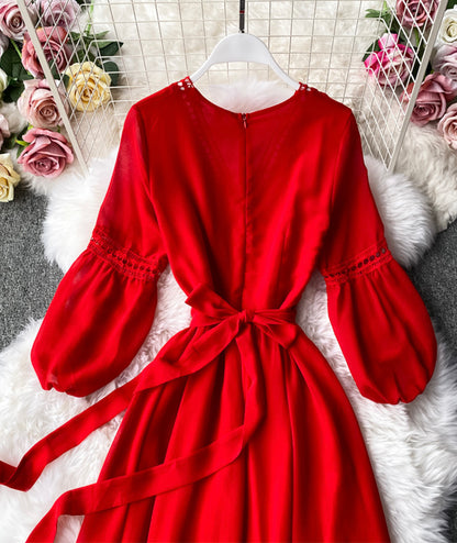 Rotes A-Linien Chiffonkleid Mädchenkleid P293