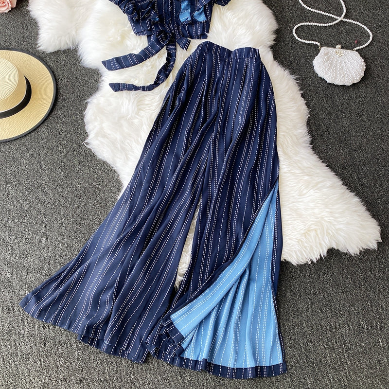 Stylish slim two-piece lattice set summer dress P309