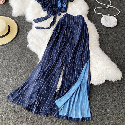 Stylish slim two-piece lattice set summer dress P309